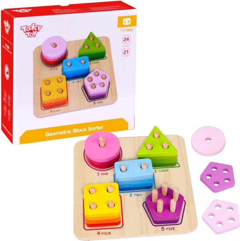 Tooky Toys Γεωμετρικά Σχήματα Στοίβαξης Ξύλο για 24 Μηνών